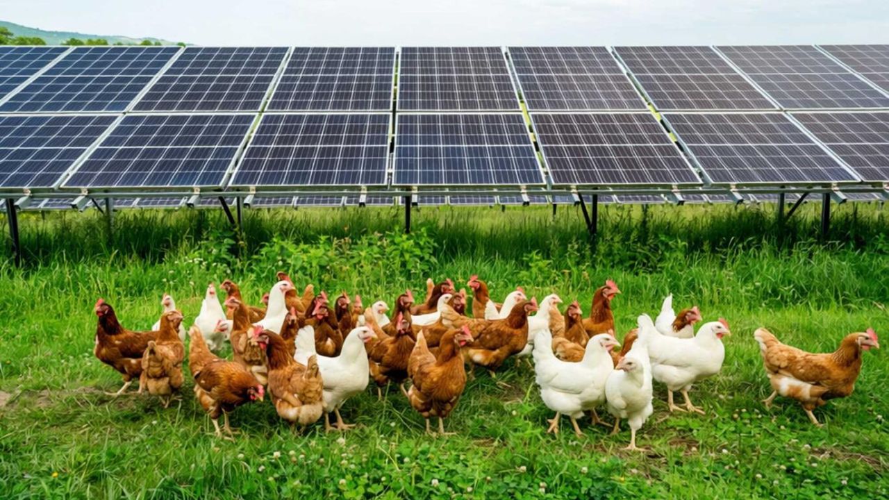 Creșterea găinilor în parc fotovoltaic